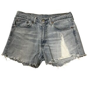 Levi's Women's Cutoff Jean Shorts Size 32 505 Raw Hem Distressed Ripped Bohemian